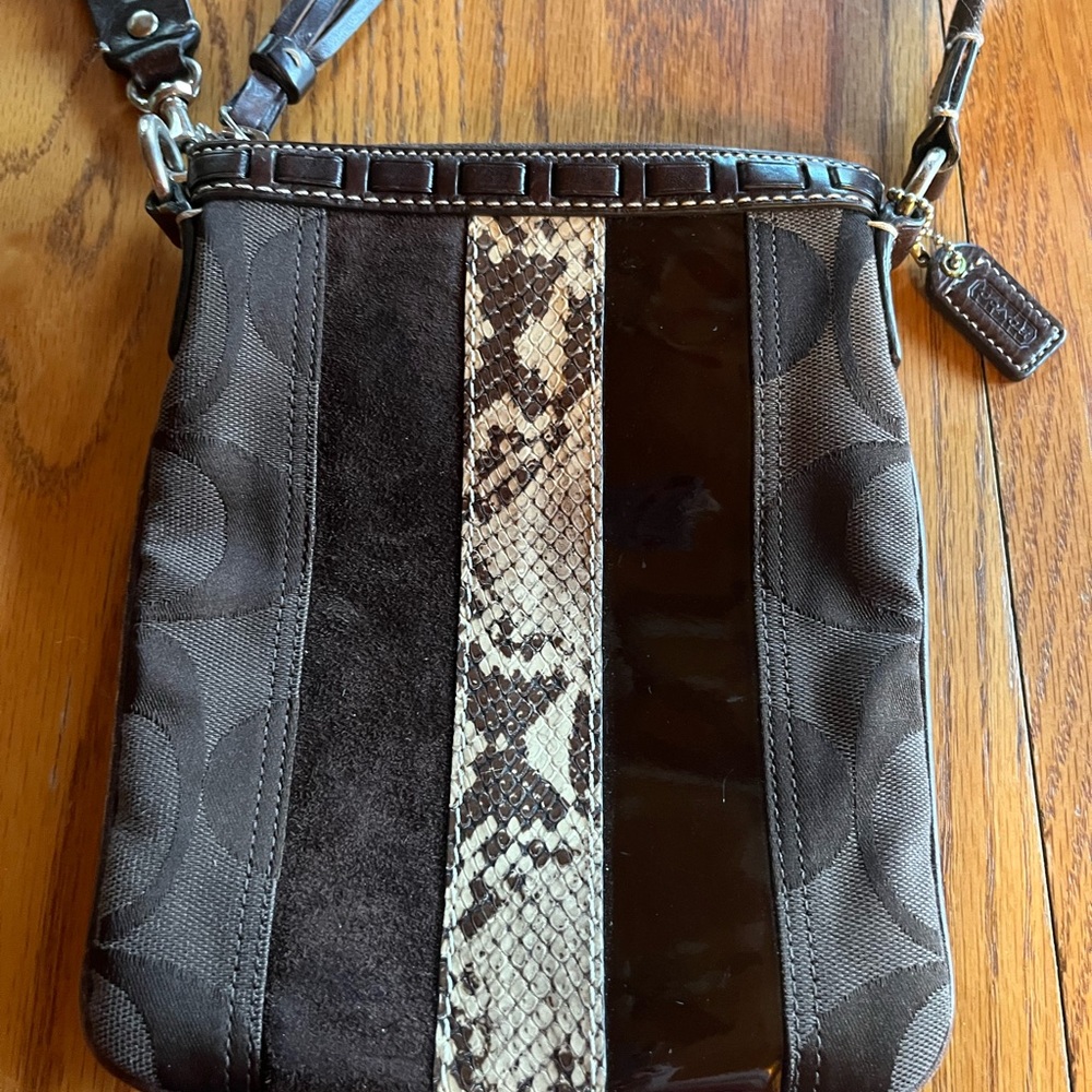 Coach Signature Stripe Python Trim Swingback Cros… - image 7